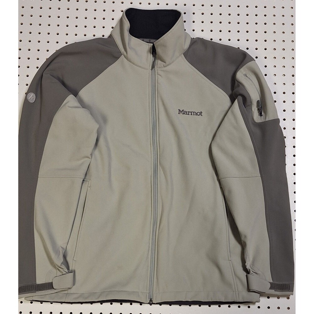 Marmot Tempo Softshell Jacket Mens XL Gray Fleece Lined Lightweight Hiking Full